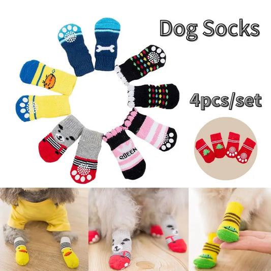 Winter Warm Dog Socks – Cute Cartoon Anti-Slip Paw Protector