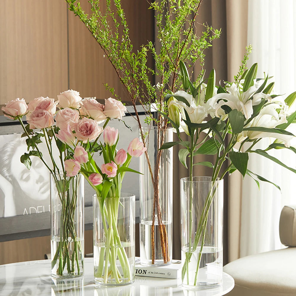 Transparent Cylinder Flower Vase – A Timeless and Elegant Centerpiece