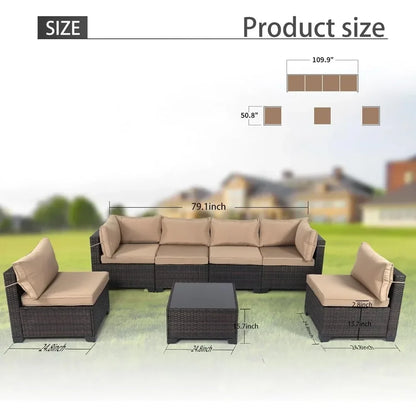 7 Pieces Outdoor Patio Furniture Set – Rattan Sectional Sofa with Tea Table