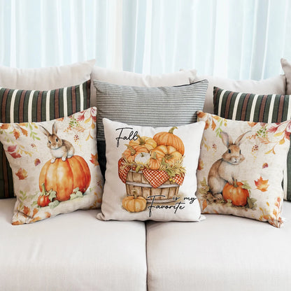 Happy Fall Pumpkin Bunny Pillow Cover – Autumn Thanksgiving Decor