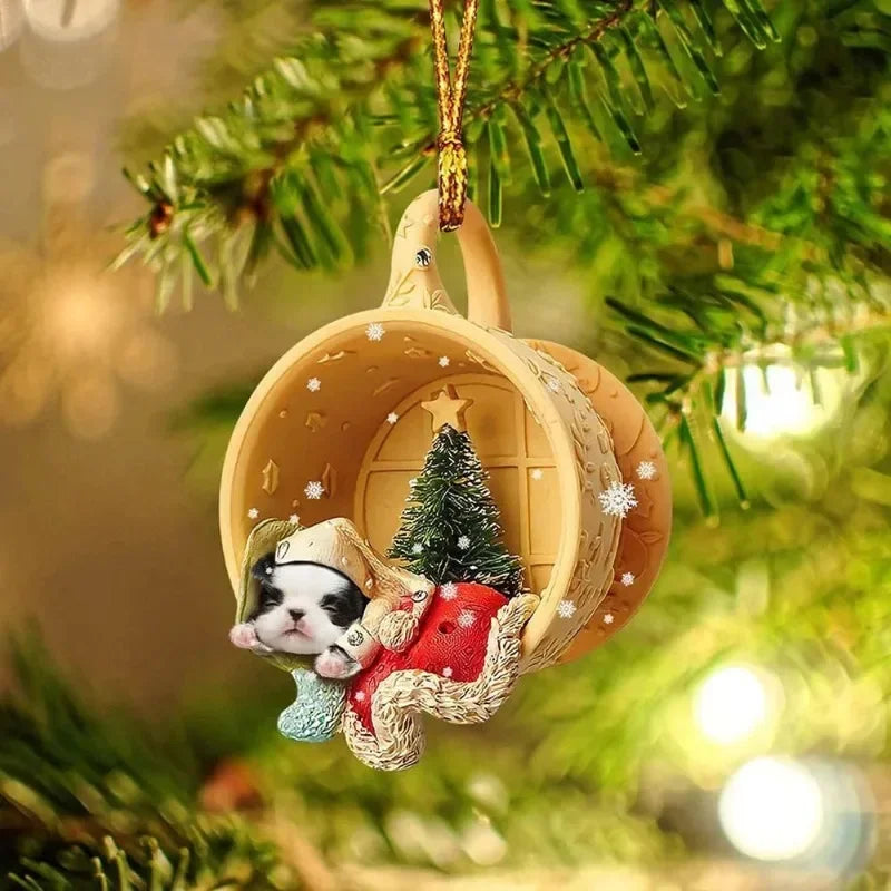 Cute Puppy Acrylic Christmas Pendant – Holiday Ornament & Décor