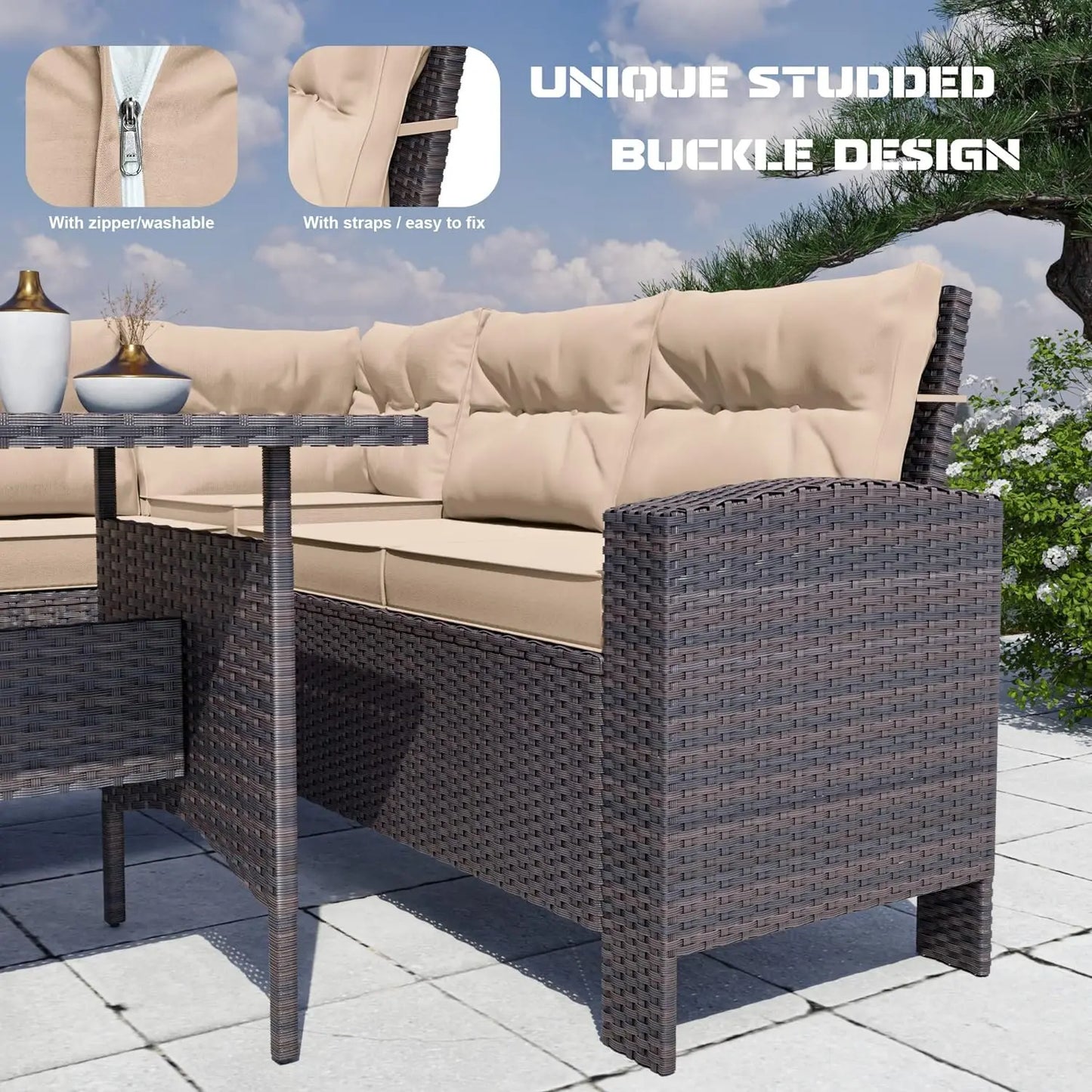 7 Piece Outdoor Patio Furniture Set - All-Weather Wicker Rattan Sofa Set