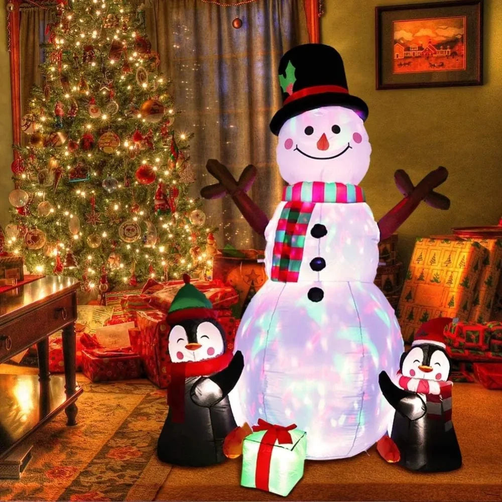 Frosty Friends Fiesta: 6FT Inflatable Snowman & Penguins with Twinkling LED Lights!