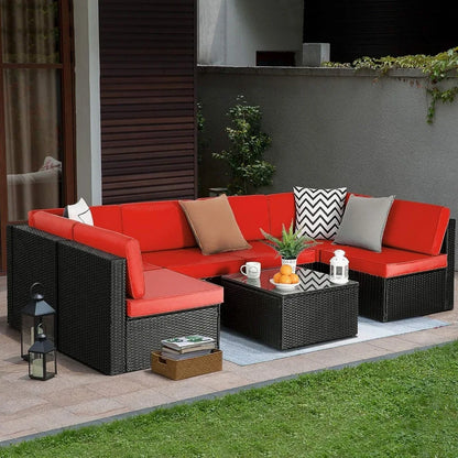 7 Pieces Outdoor Furniture Rattan Sectional Patio Sofa Set