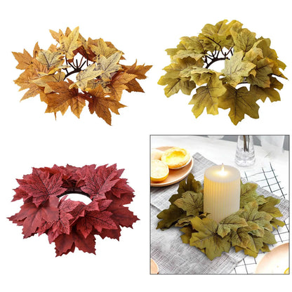 Maple Leaves Fall Wreath Candle Ring for Dining Room Thanksgiving Day Porch