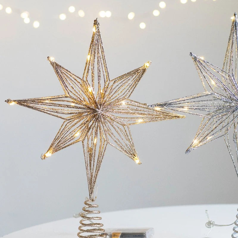 Champagne Gold Christmas Tree Toppers Star LED Light – Elegant Holiday Tree Decoration