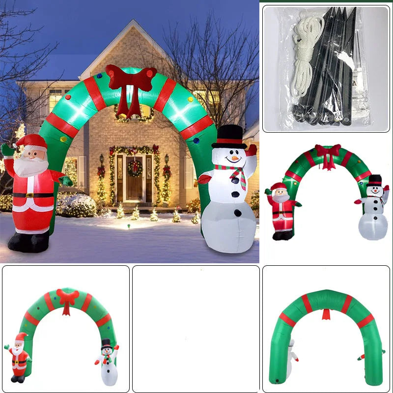 Festive Inflatable Santa Claus & Snowman Welcome Arch with LED Lights!