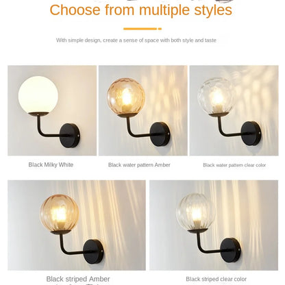 Modern Glass Ball LED Wall Lamp – Gold & Black Nordic Minimalist Sconce Lighting