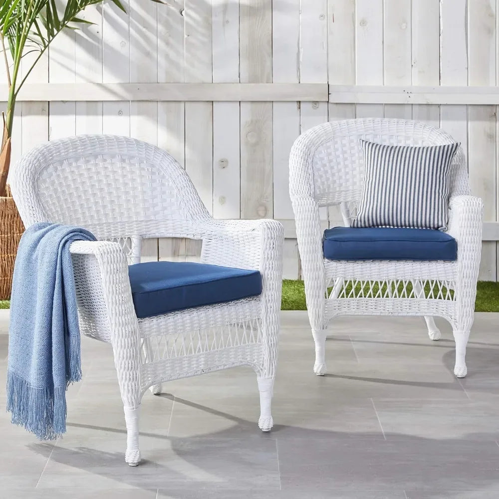 Unwind in Style with the Wicker Chair Set with Blue Cushions