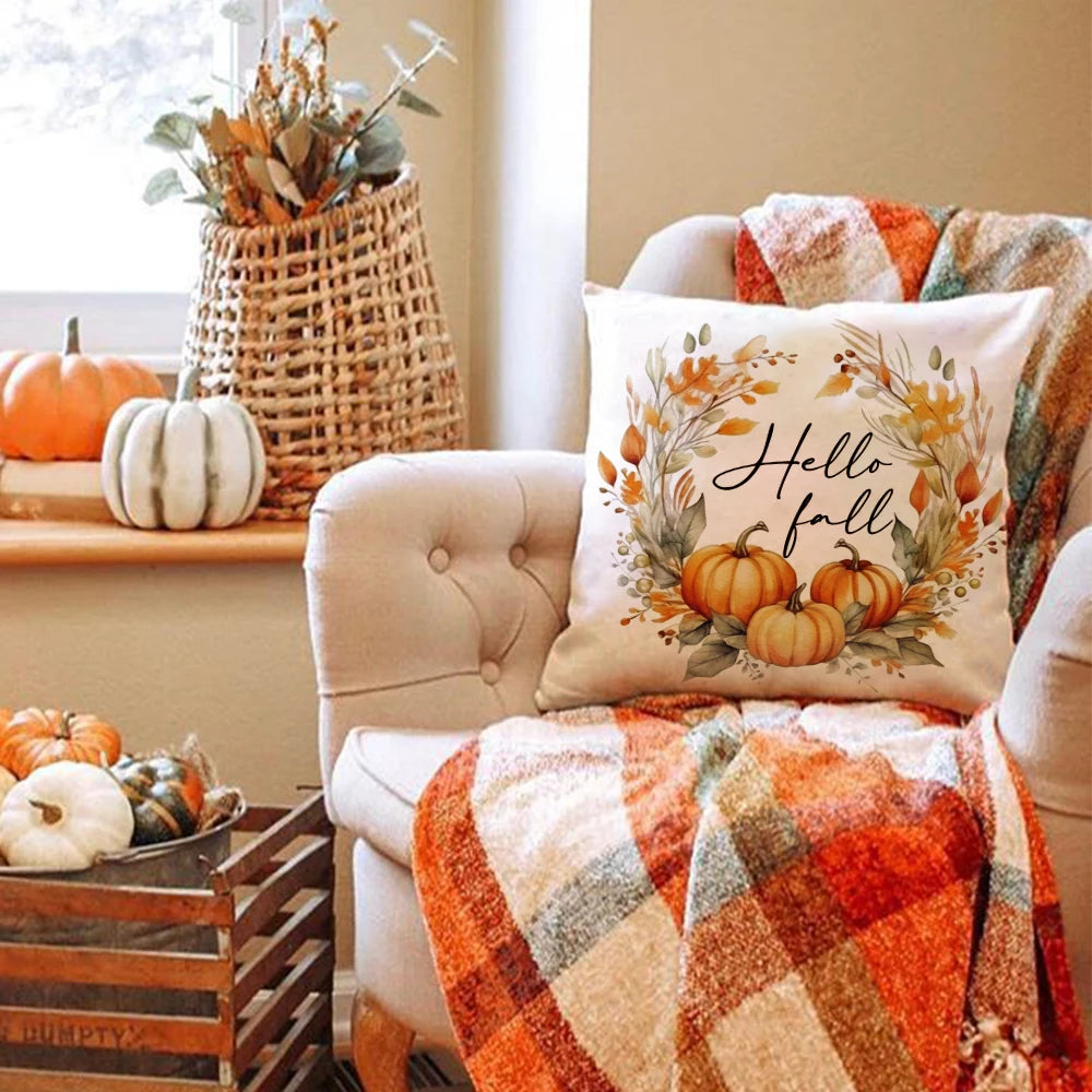 Happy Fall Pumpkin Bunny Pillow Cover – Autumn Thanksgiving Decor