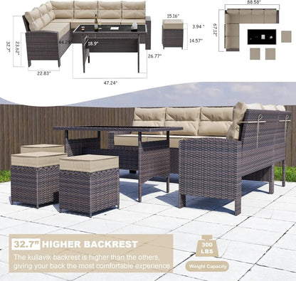 7 Piece Outdoor Patio Furniture Set - All-Weather Wicker Rattan Sofa Set