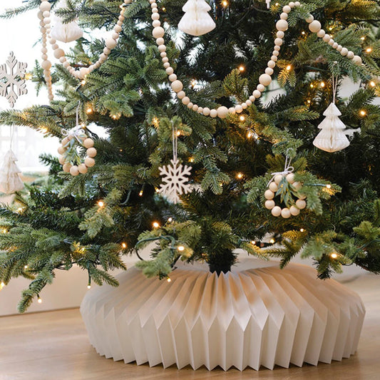 White Origami Art Christmas Tree Skirt - 60cm Foldable Base