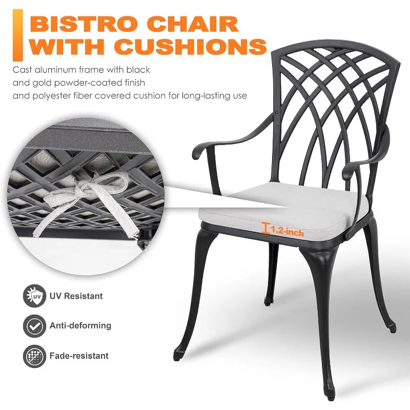 Elegant Bistro Set: 3-Piece Cast Aluminum Patio Table & Chairs