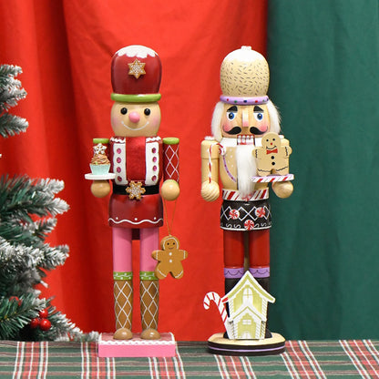 36cm Wooden Nutcracker Soldier Walnut Soldier Xmas Merry Christmas Decoration Desk Ornament Display Figure Handcraft Puppet Dol