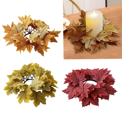 Maple Leaves Fall Wreath Candle Ring for Dining Room Thanksgiving Day Porch