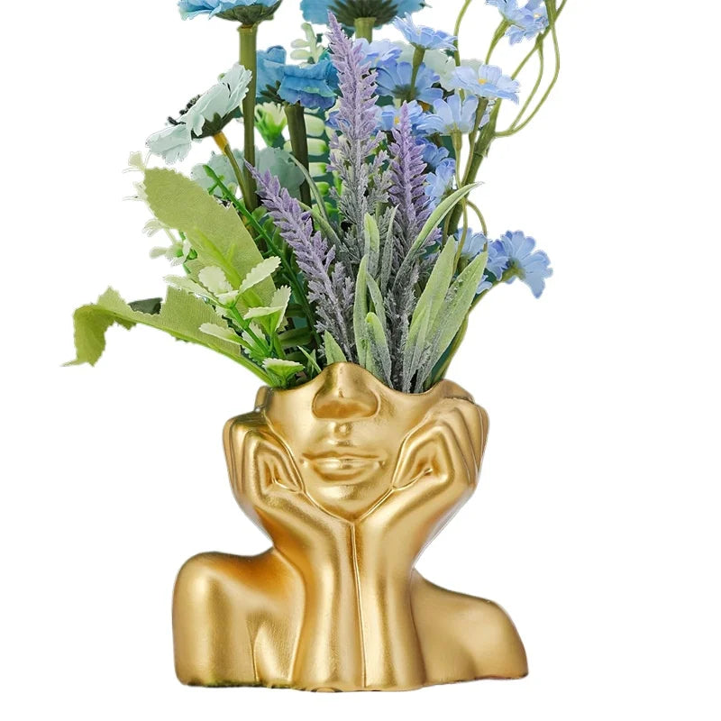 Elegant Golden Face Vase – A Statement Piece for Your Space