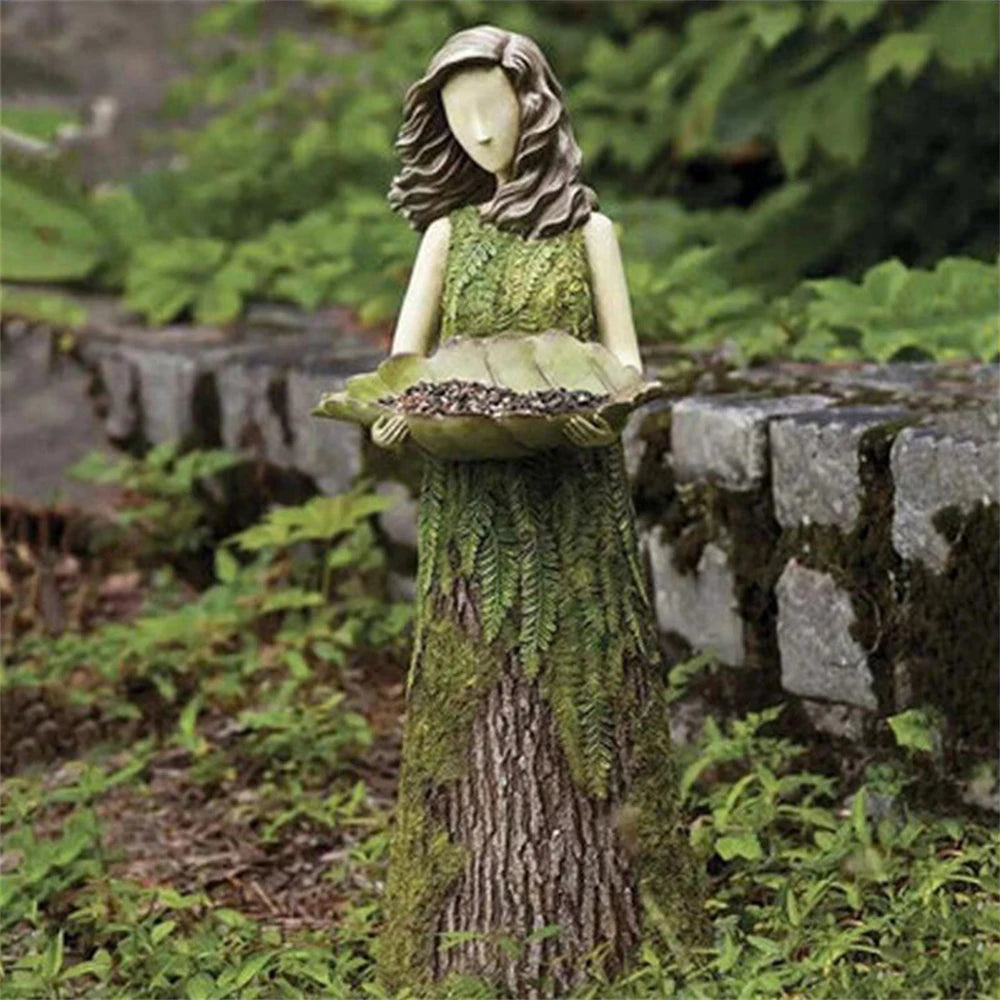 Charming Fairy Forest Girl Bird Feeder Garden Statue