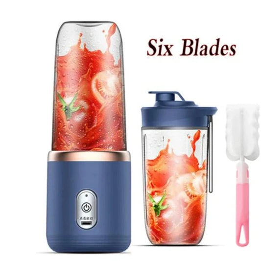 Portable Electric Fruit Juicer Blender Cup - 400ml, Wireless Charging, 6 Blades