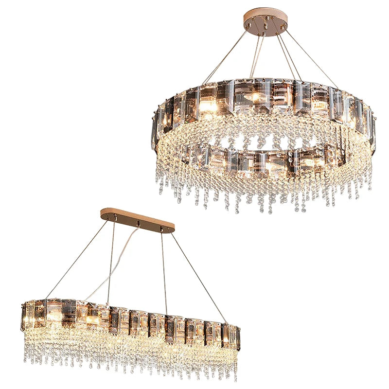 Smokey Gray Crystal Luxury Ceiling Chandeliers – Elegant LED Hanging Lights for Your Home