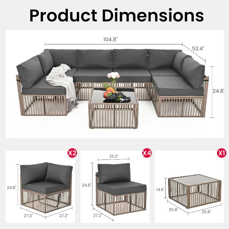 7-Piece Outdoor Sectional Set with Washable Cushions and Coffee Table