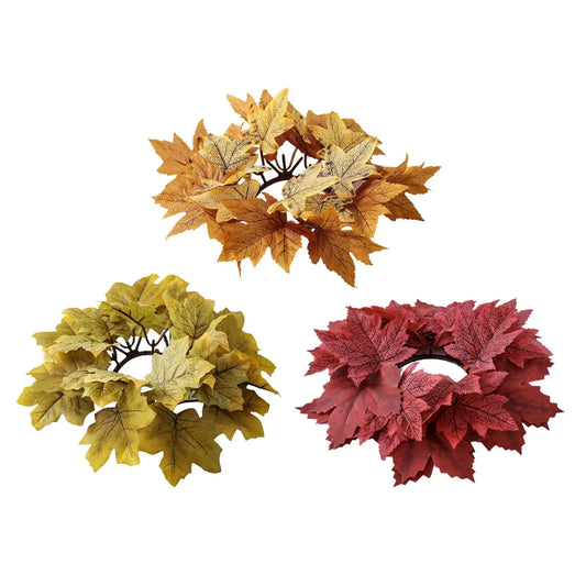 Maple Leaves Fall Wreath Candle Ring for Dining Room Thanksgiving Day Porch