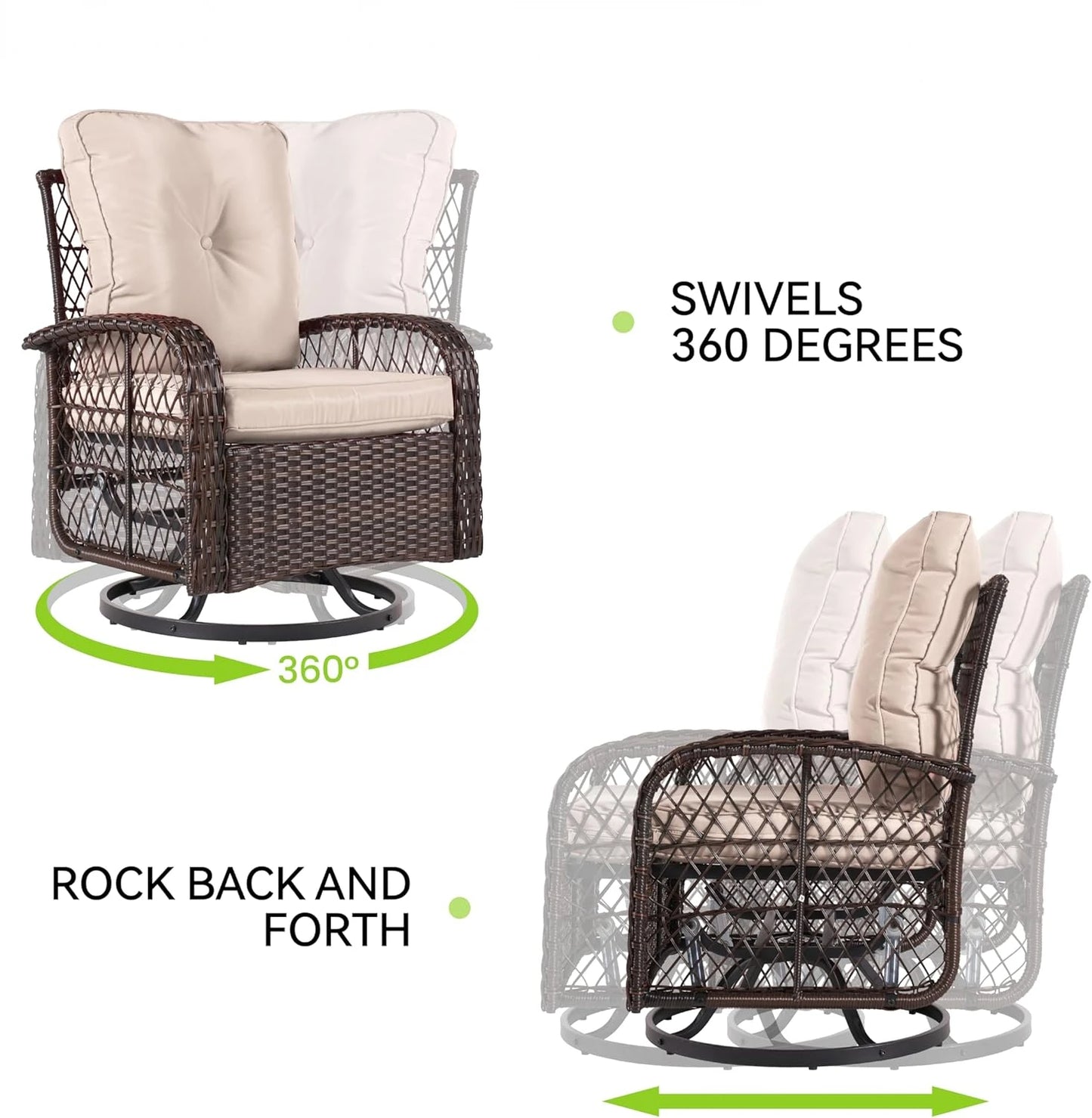 Outdoor Wicker Rattan Patio Furniture Set with Swivel Rocking Chairs, Sectional Sofa & Optional Fire Pit