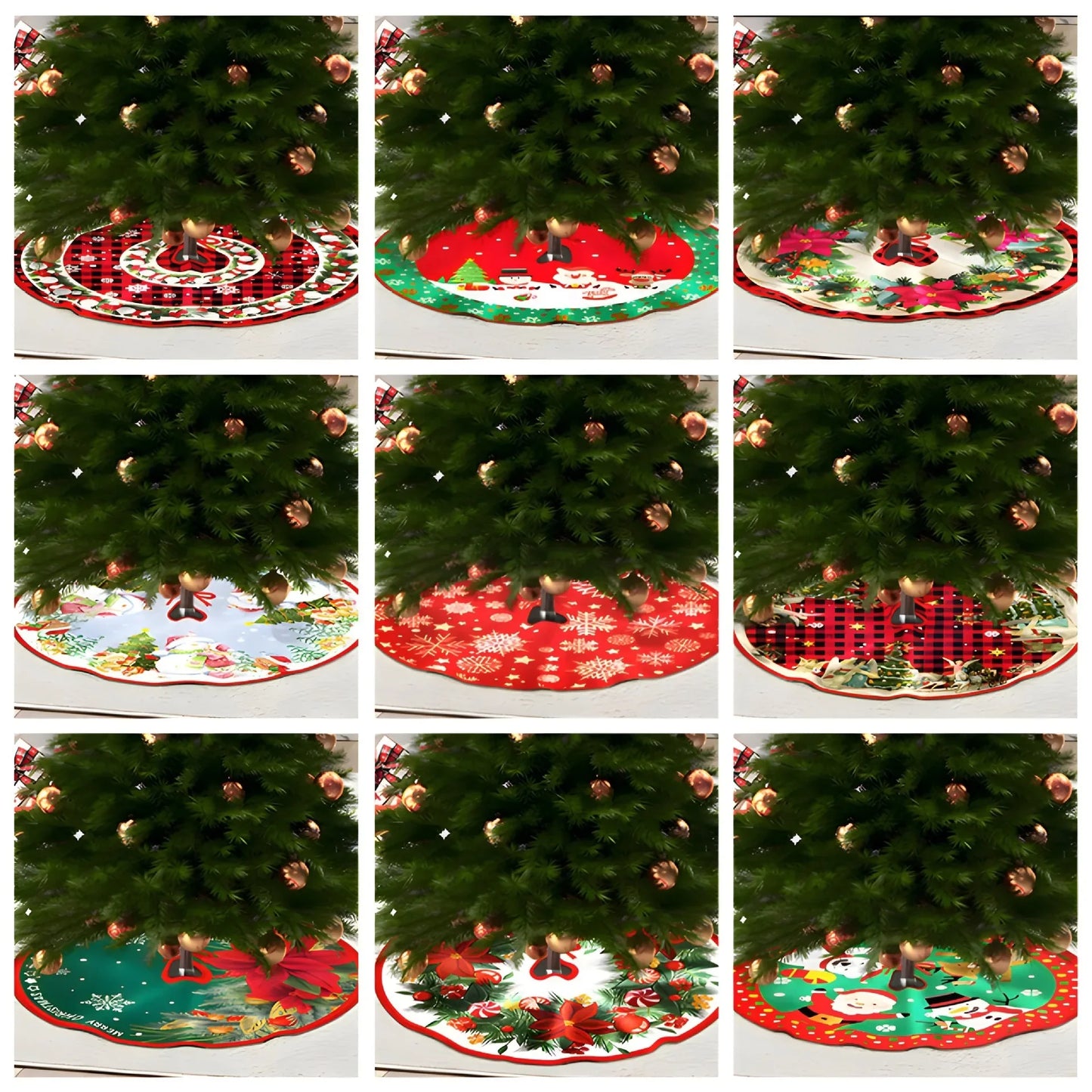 Festive Santa, Elk & Snowman Design Christmas Tree Skirt