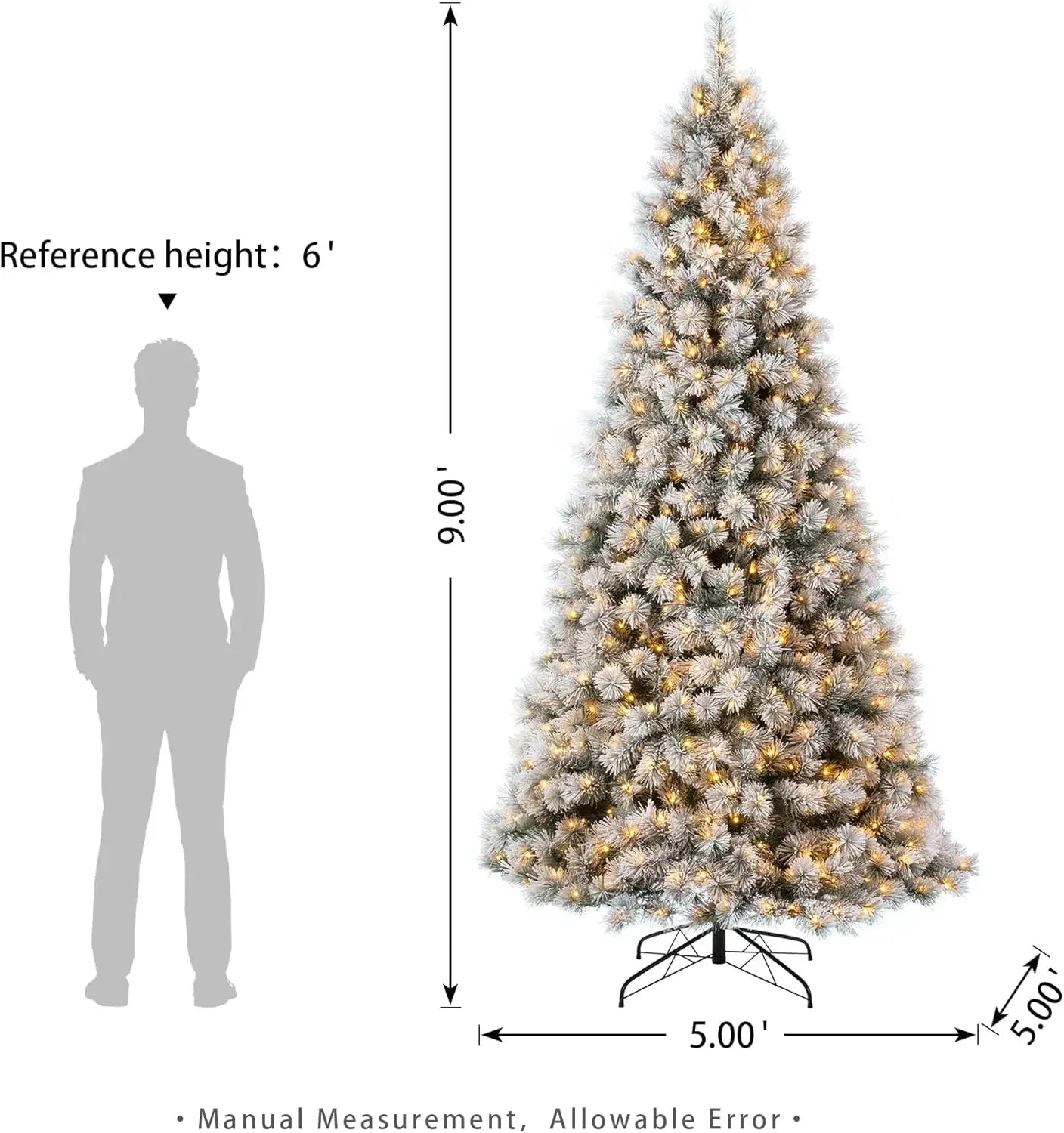 9ft Pre-Lit Snow Flocked Christmas Tree – 900 Magical Warm White Lights