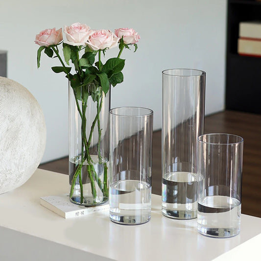 Transparent Cylinder Flower Vase – A Timeless and Elegant Centerpiece