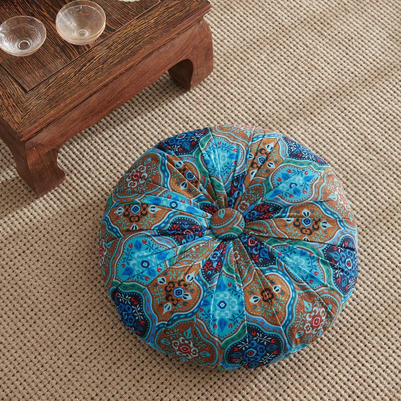 Retro Ethnic Round Floor Cushion – Colorful Cotton-Linen Pillow