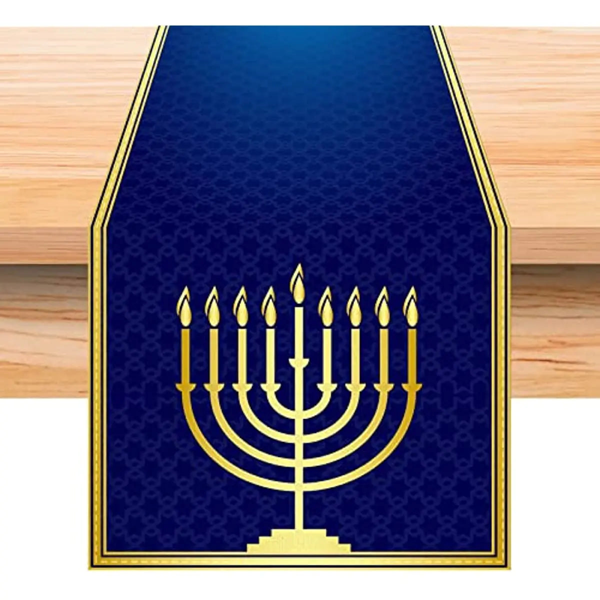 Hanukkah Menorah Linen Table Runner – Star of David Holiday Décor