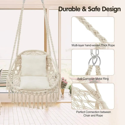 Relax in Style: Chair Hanging Rope Swing with Cushions