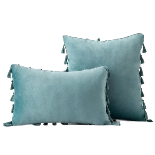 Velvet Decorative Pillow Cover with Boho Tassel Fringe – Soft & Stylish Cushion