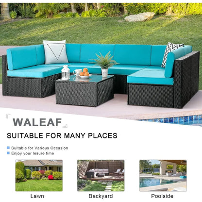 7 Pieces Outdoor Furniture Rattan Sectional Patio Sofa Set