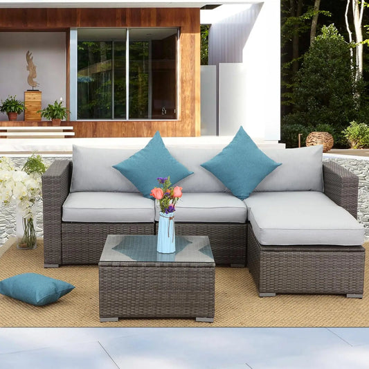 Stylish Patio Furniture Set with Armless Sofa and Tempered Glass Table