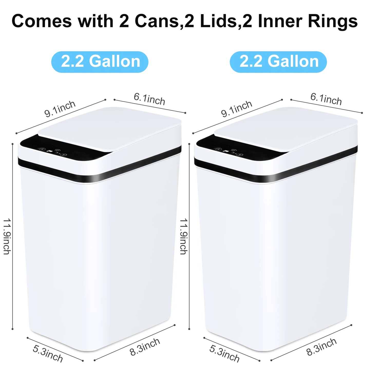 2-Pack 12L Touchless Motion Sensor Bathroom Trash Cans – Smart, Sleek, and Odor-Free