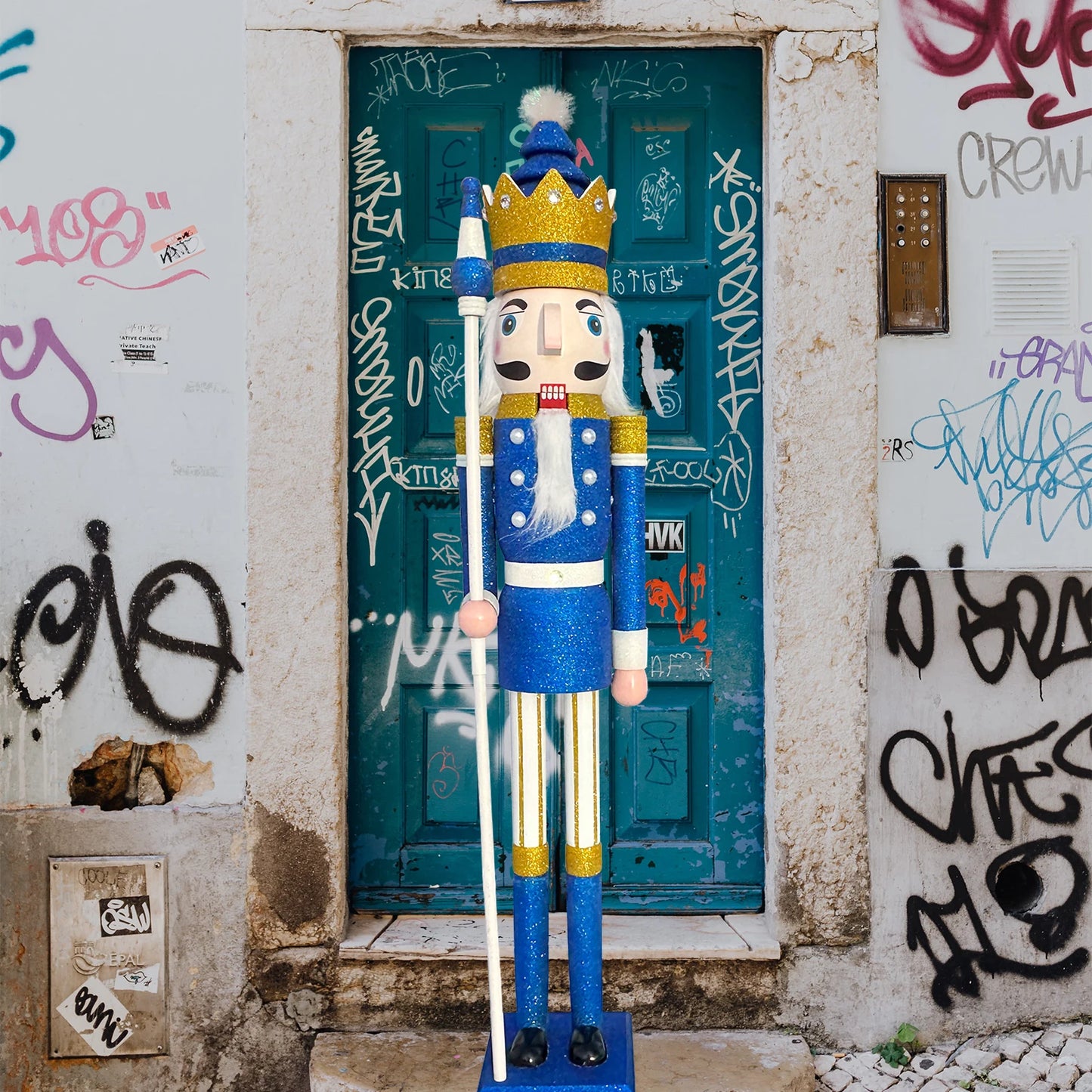 Make a Statement This Holiday Season with the 4ft Blue Glitter Nutcracker King