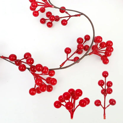 Red Berry Vine DIY Hanging Wreath Artificial Holly Berries Rattan Christmas Tree Garland Decorations Wedding Photo Props Plants