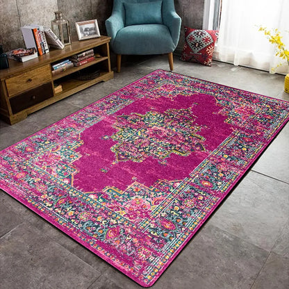 Retro Flower Pattern Rose Red Rug – Non-Slip Mat