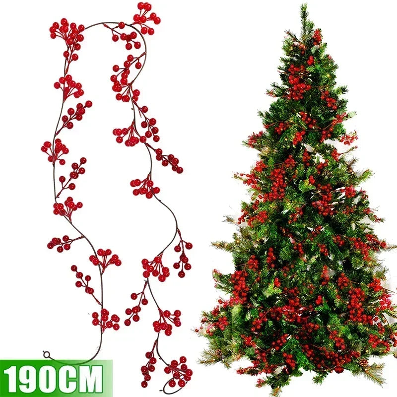 Red Berry Vine DIY Hanging Wreath Artificial Holly Berries Rattan Christmas Tree Garland Decorations Wedding Photo Props Plants