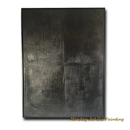 Hand-Painted Textured Abstract Black Canvas Art