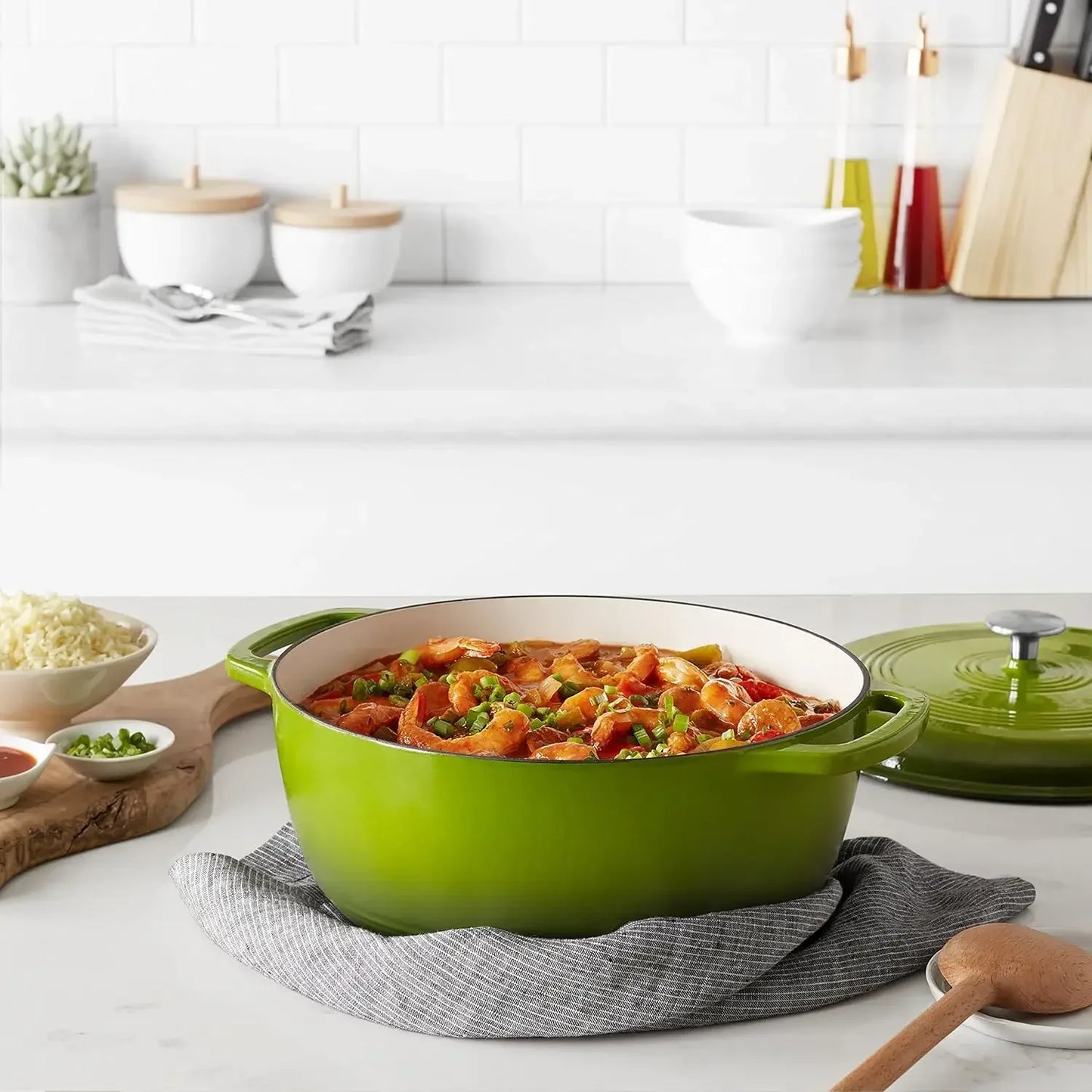 7.3-Quart Enameled Cast Iron Dutch Oven, Green, Oven Safe to 500°F