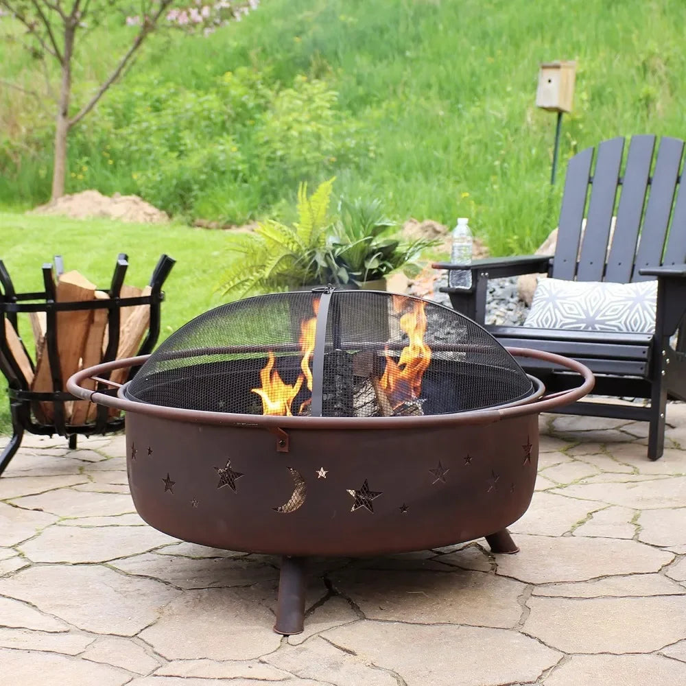 Rustic 42-Inch Wood-Burning Steel Fire Pit