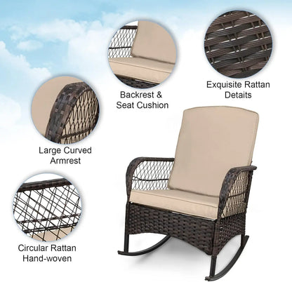 3pcs Rocking Bistro Set Conversation Chairs PE Wicker Outdoor Rocking Chairs