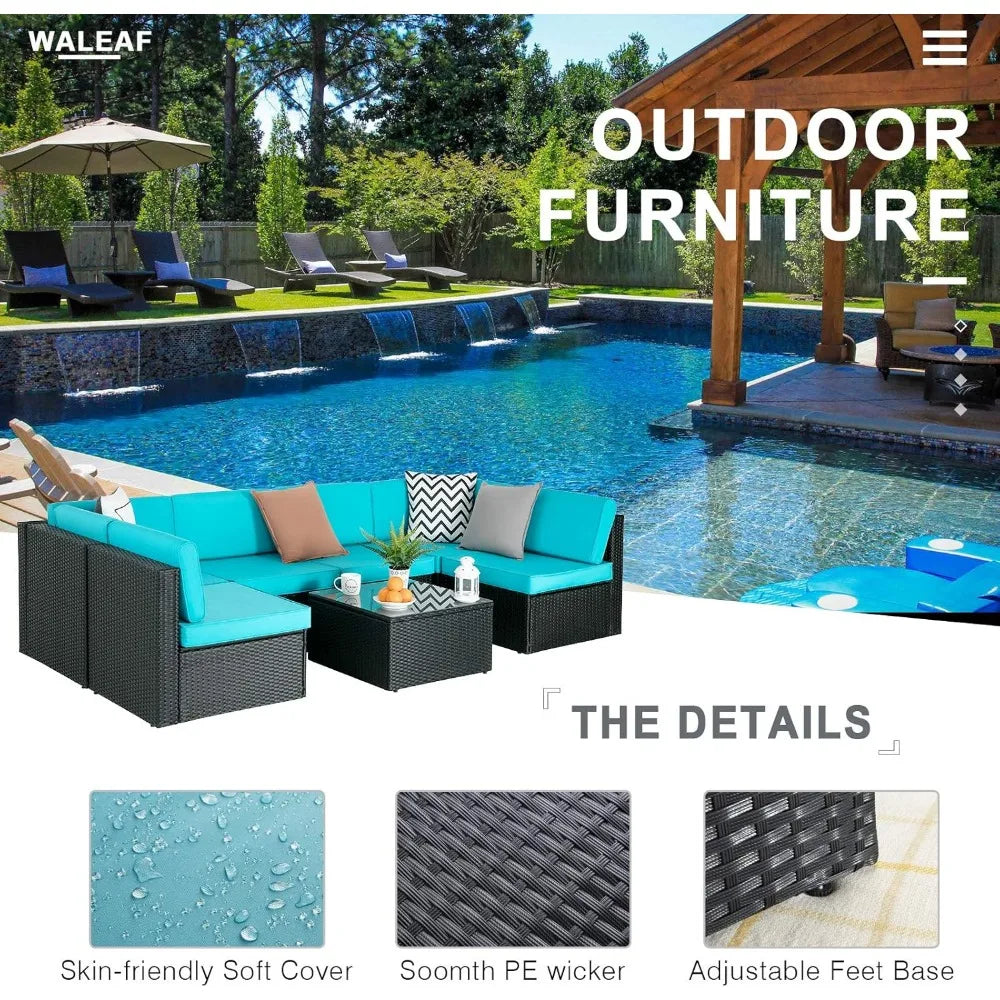 7 Pieces Outdoor Furniture Rattan Sectional Patio Sofa Set