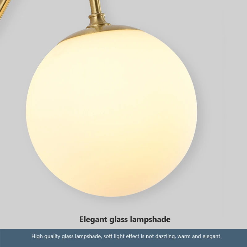 Nordic Golden Wall Lamp with Milky/Clear Glass Round Ball – Elegant Copper & Glass Sconce