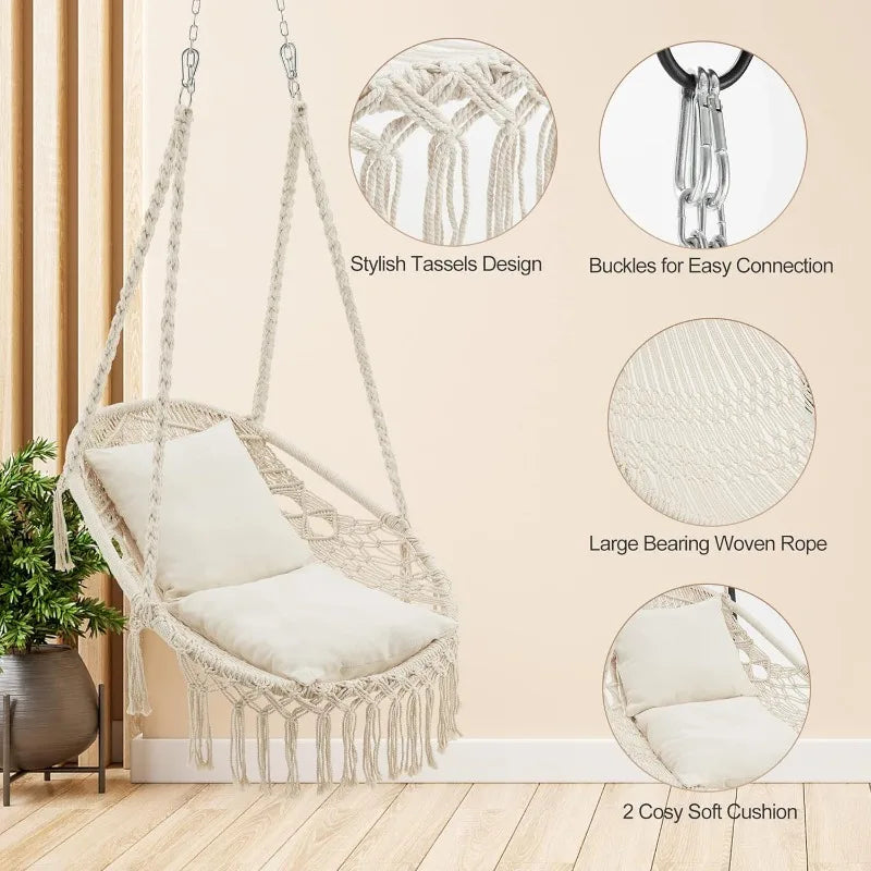 Relax in Style: Chair Hanging Rope Swing with Cushions