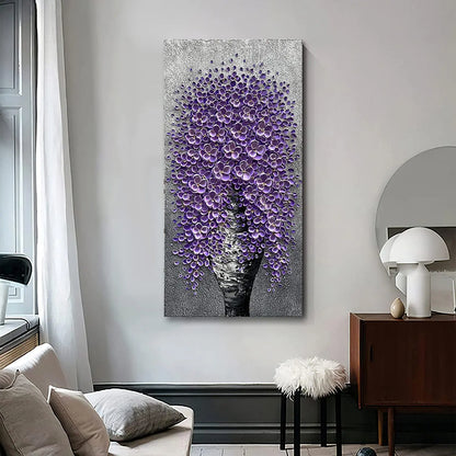 Hand-Painted 3D Abstract Plant Leaves & White Flower Canvas Wall Art