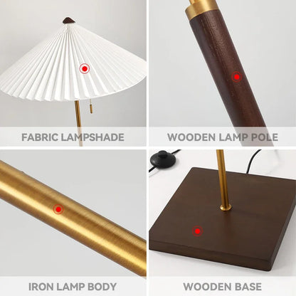 Wood LED Floor Lamp with Fabric Lampshade