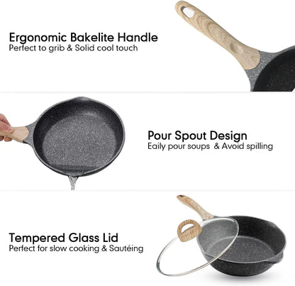 20PCS Nonstick Granite Coating Pans Set - Induction Compatible